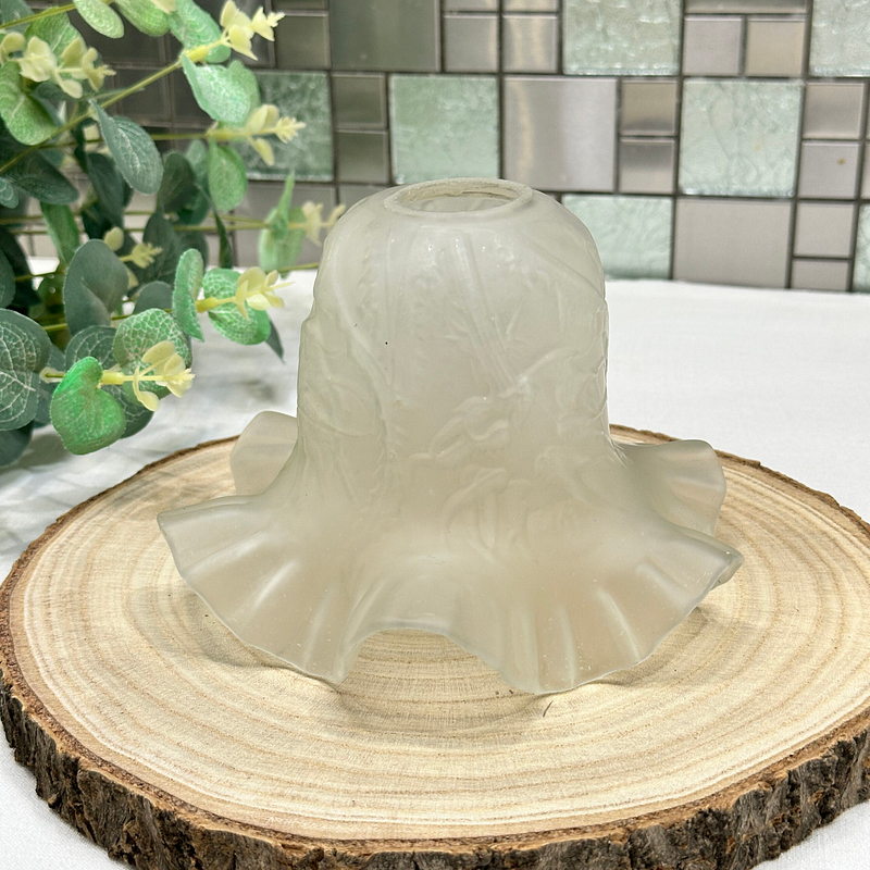 Vintage French Glass Lampshade - Frosted with Ruffled Edge