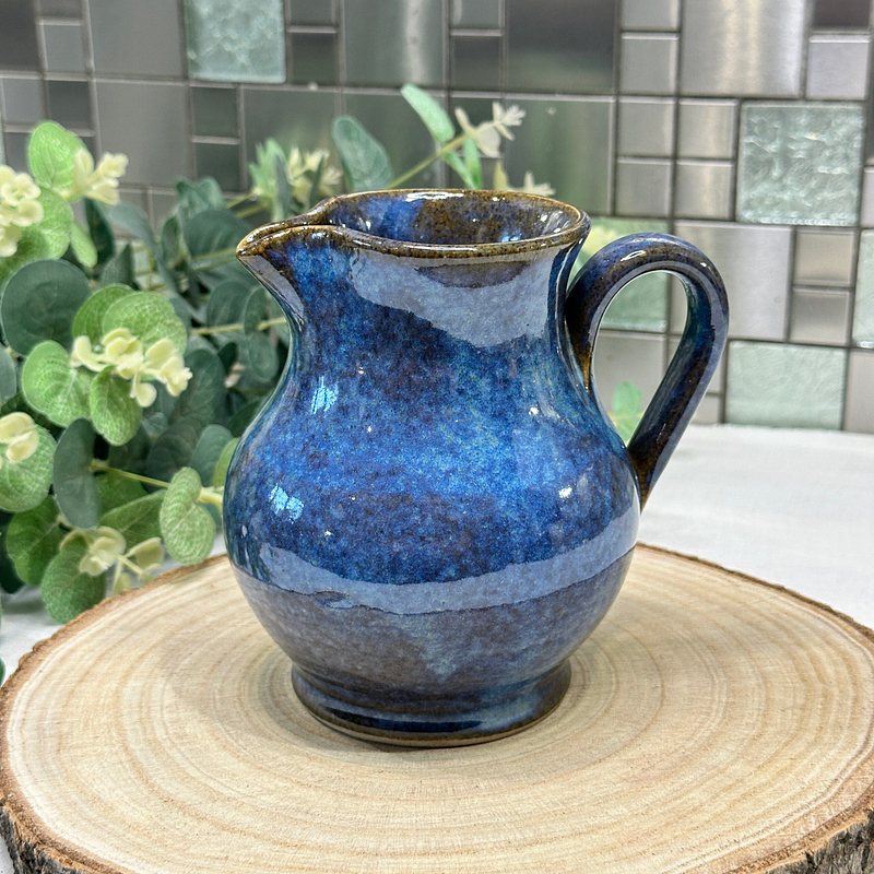 Studio Pottery Blue Glazed Jug Small Pitcher Milk Jug Cobalt Blue