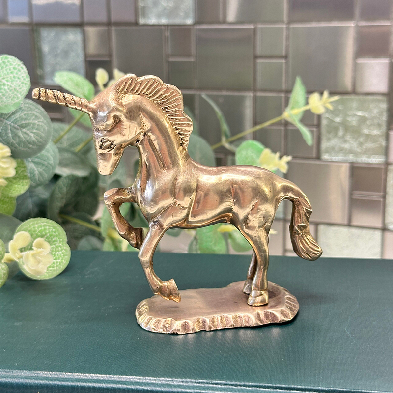 Vintage Brass Unicorn Figurine 1970s Galloping Sculpture Ring Holder