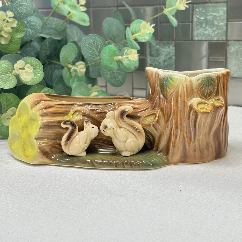 Vintage Hornsea Fauna Squirrel & Tree Stump Vase Planter 1960s