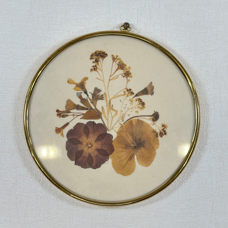 Vintage Framed Pressed Flowers Wall Art Dried Floral Decor Signed