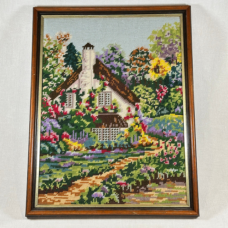 Vintage Framed Tapestry Cottage Scenery Wall Art Collection D'Art